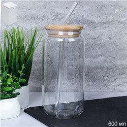 Стакан для смузи с трубочкой бамбуковая крышка 600 мл / LCWB10211 /уп 90/