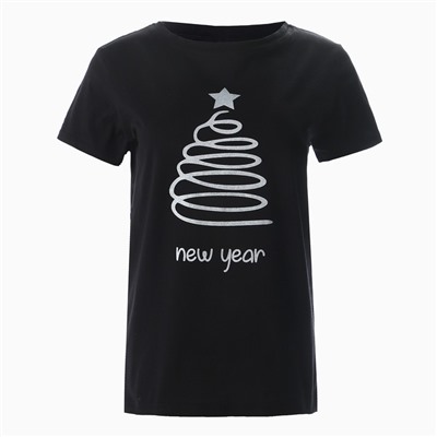 Футболка женская новогодняя «Ёлка», цвет чёрный, размер 44