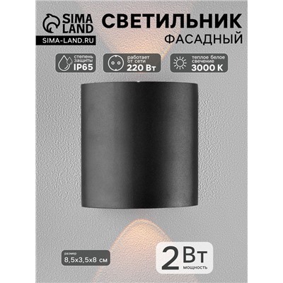 Светильник фасадный «Полусфера», FSD-007, 2Вт, 3000К, 1 луч, IP65, 220В, металл, черный