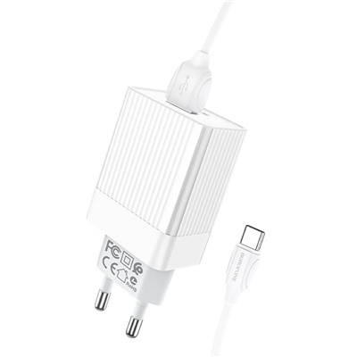 Адаптер Сетевой с кабелем Borofone BA47A Mighty QC3.0 USB 3A/18W (USB/Type-C) (white)