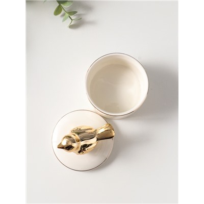 Шкатулка для украшений керамика с золотой линией «Птичка», с крышкой, 7×7×9 см