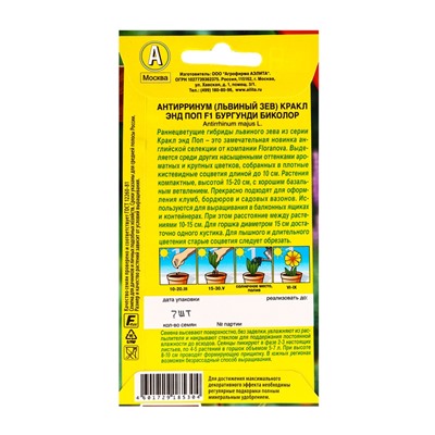 Семена цветов Львиный зев Кракл энд поп F1 бургунди биколор С. Floranova Цветущий балкон, Ц/П,7 шт.