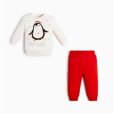 Костюм детский (джемпер, брюки) «Крошка Я. Новогодние зверята», рост 68-74 см, красный, белый