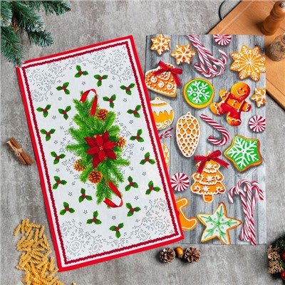 Набор новогодних кухонных полотенец Доляна «Новогоднее печенье » 35×60 см-2 штуки, 100% хлопок