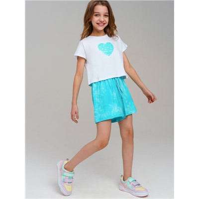 Комплект трикотажный для девочек: фуфайка (футболка), шорты