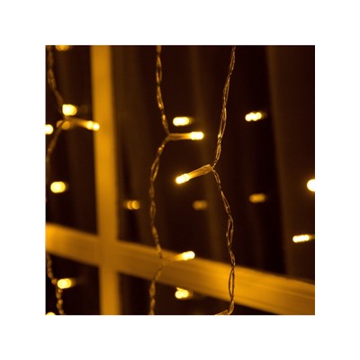 Гирлянда «Занавес», 2×1.5 м, уличная, IP44, 280 LED, 8 режимов, солнечная батарея, прозрачная нить, свечение тёплое белое