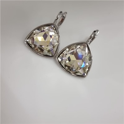 Серьги с кристаллом под Swarovski ювелирная бижутерия коллекция "Дубай" покрытие посеребрение, вставка: стекло, цвет: прозрачный с перламутром, Уценка, арт.08.5699 (414.575)