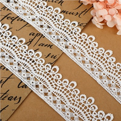 Кружево гипюровое, 40 мм × 9 ± 0.5 м, цвет белый