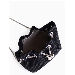 Сумка мини-клатч на затяжке, со стразами, чёрная