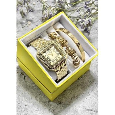 Подарочный набор для женщин часы, 2 браслета + коробка #22853233