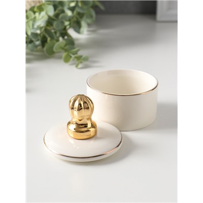 Шкатулка для украшений керамика с золотой линией «Королевская пешка», с крышкой, 7×7×8.5 см