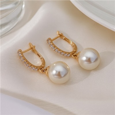 Серьги коллекция "Xuping" покрытие позолота, вставка: фианиты и жемчуг, арт.001.203