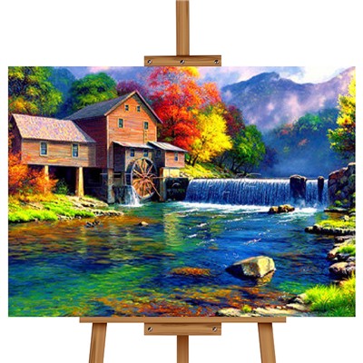 Набор для рисования "Картина по номерам 40х50 см. Осенняя водяная мельница"