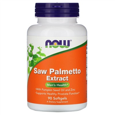 Now Foods, экстракт серенои, с маслом из семян тыквы и цинком, 160 мг, 90 капсул