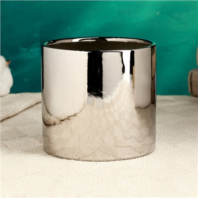 Декоративное кашпо для цветов «Лайт», 11.5×11×11 см, керамическое, серебристое