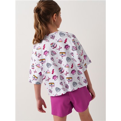 Комплект трикотажный для девочек: фуфайка (футболка), шорты