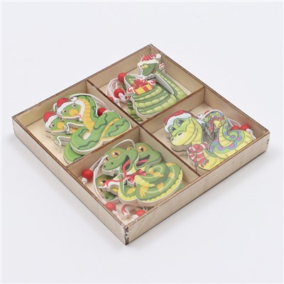 Елочные игрушки «Змея», в деревянной подарочной упаковке, 12 шт.