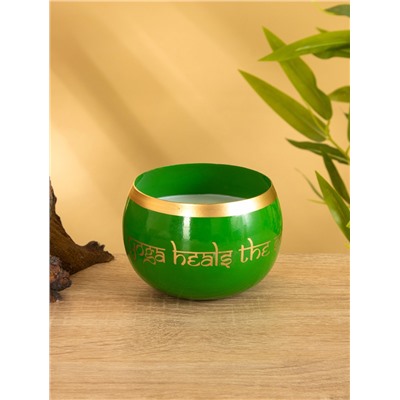 Свеча в чаше Yoga heal the soul зелёная, соевый воск 200 гр 8,5х7 см