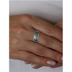 Кольцо из чернёного серебра - Отче наш 925 пробы К-033
