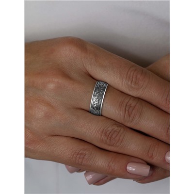Кольцо из чернёного серебра - Отче наш 925 пробы К-033