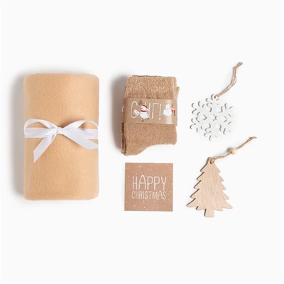 Новогодний подарочный набор «Снеговики» (плед, носки, 2 игрушки, открытка)