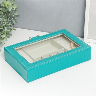 Шкатулка для украшений «Хэмптонс», с зеркалом, искусственная кожа, с замком, голубая, 5.5×27×18 см