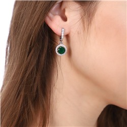 Серьги коллекция "Дубай" покрытие посеребрение, цвет камня: темно-зеленый, арт. 847.609
