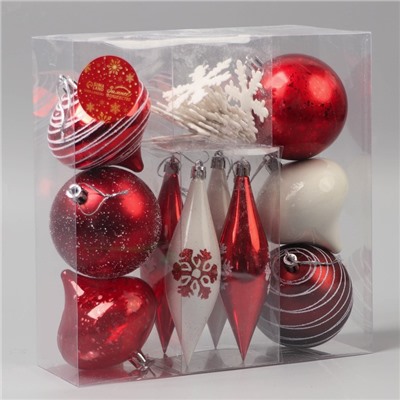 Ёлочные игрушки «Морозный день», шары новогодние, 22 шт., красно-белый