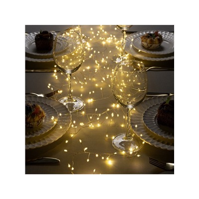 Гирлянда «Мишура» 6 м роса, IP20, серебристая нить, 480 LED, свечение тёплое белое, 12 В