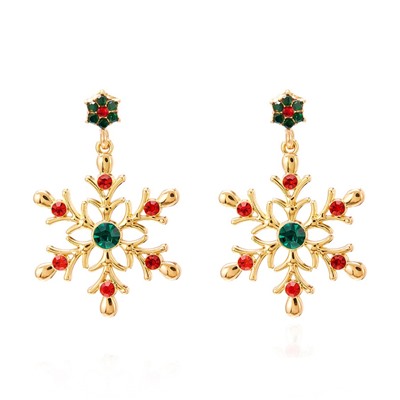 Серьги-снежинки 4 см. Цвет: Золото и Цветные кристаллы