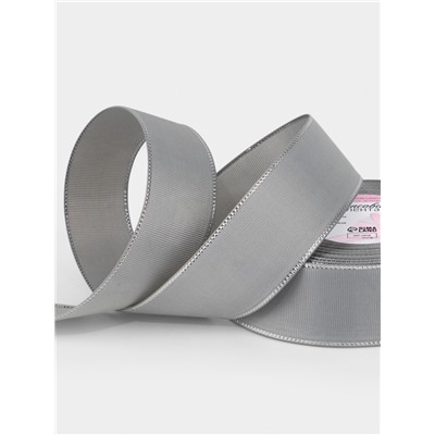 Лента репсовая, с серебряным люрексом, 40 мм, 23±1 м, светло-серая №003
