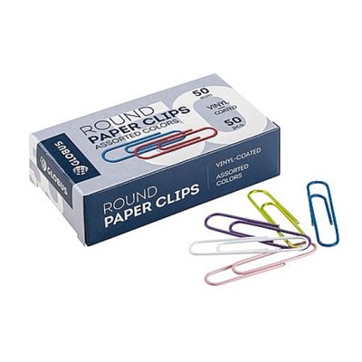 Скрепки канцелярские L50мм/50шт виниловые цветные, карт. короб. С50-50 П Глобус