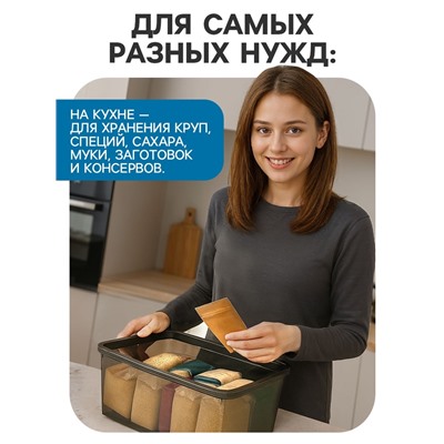 Ящик пластиковый для хранения, с крышкой, объём — 10 л, прозрачно-чёрный