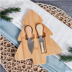 Поднос для нарезки и подачи сыра Новогодняя 20x25x1,5 см Ёлка / KF-S12 /уп 48/ нож и вилка