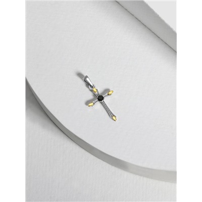 Подвеска-крест из родированного серебра с нат.шпинелью и золочением - 2,4 см 925 пробы 7-04рз416