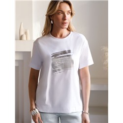 Нарядная футболка с принтом фольгой из премиального хлопка с эластаном