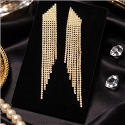 Серьги длинные висячие со стразами "Вечерние", цвет: золотистый и прозрачный, арт.012.053