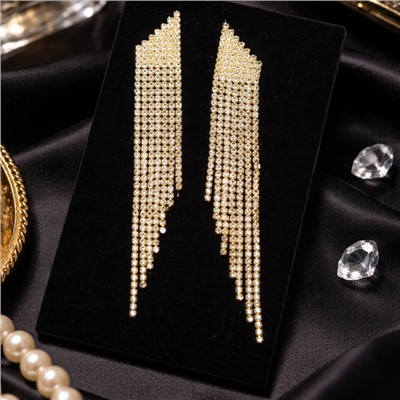 Серьги длинные висячие со стразами "Вечерние", цвет: золотистый и прозрачный, арт.012.053