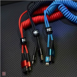 Кабель для зарядки Спираль iP, 2 м, 2.4А, быстрая зарядка, 3 цвета