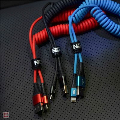 Кабель для зарядки Спираль iP, 2 м, 2.4А, быстрая зарядка, 3 цвета