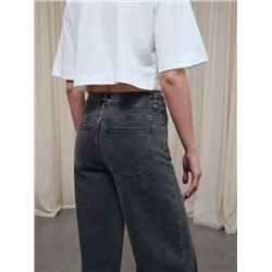 Актуальная коллекция CONTE CON-802 Чёрные джинсы wide leg с эффектом потёртостей и двойными шлёвками