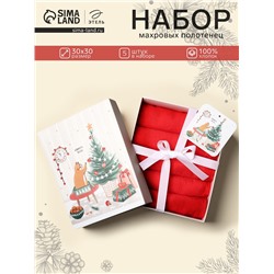 Махровые полотенца «Этель. Джингл белз», 30×30 см - 5 шт., хлопок 100%, красный