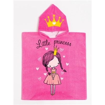Полотенце - пончо детское LoveLife «Принцесса», махра, 100% хлопок 300 г/м, 60×120 см, ярко - розовое
