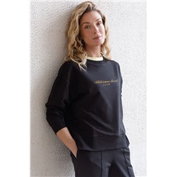 Свободный свитшот с принтом и разрезами из эластичного футера двухнитки без начеса VILATTE, 1228150