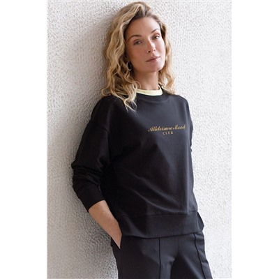 Свободный свитшот с принтом и разрезами из эластичного футера двухнитки без начеса VILATTE, 1228150