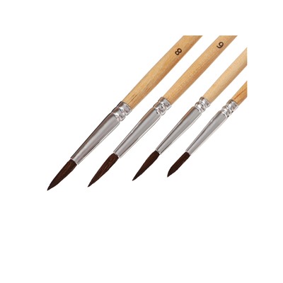 Набор кистей для рисования, белка, 4 штуки: № 2, 4, 6, 8, Calligrata, круглые, деревянная ручка, международный размер