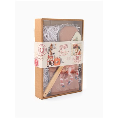 Набор подарочный новогодний «Почтовая лошадка» варежка-прихватка, лопатка силикон