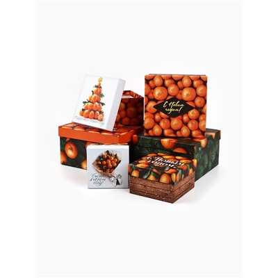 Набор новогодних подарочных коробок 6 в 1 «Яркие мандарины», 10×10×6 - 20×20×11 см