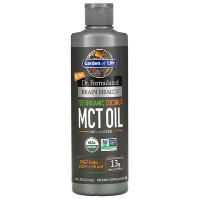 Garden of Life, Dr. Formulated, добавка для здоровья мозга, 100% органическое кокосовое масло со среднецепочечными триглицеридами, с нейтральным вкусом, 473 мл (16 жидк. унций)