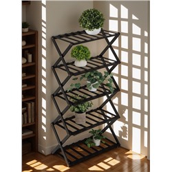 Подставка для цветов Greengo, 5 полок, 50×25×89 см, напольная, бамбук, чёрная